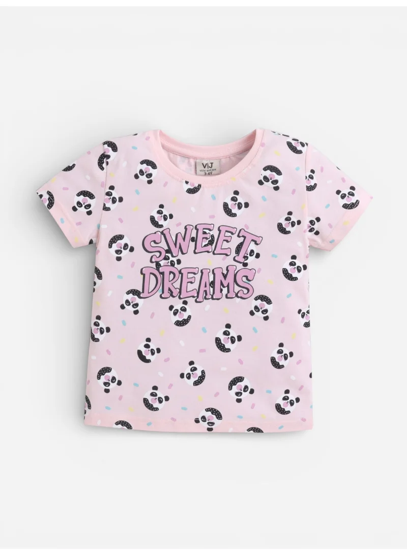 Victor And Jane  Girls Sweet Dreams Print Cotton Pajama Set – T-Shirt & Shorts Nightwear for Women | Best Price UAE